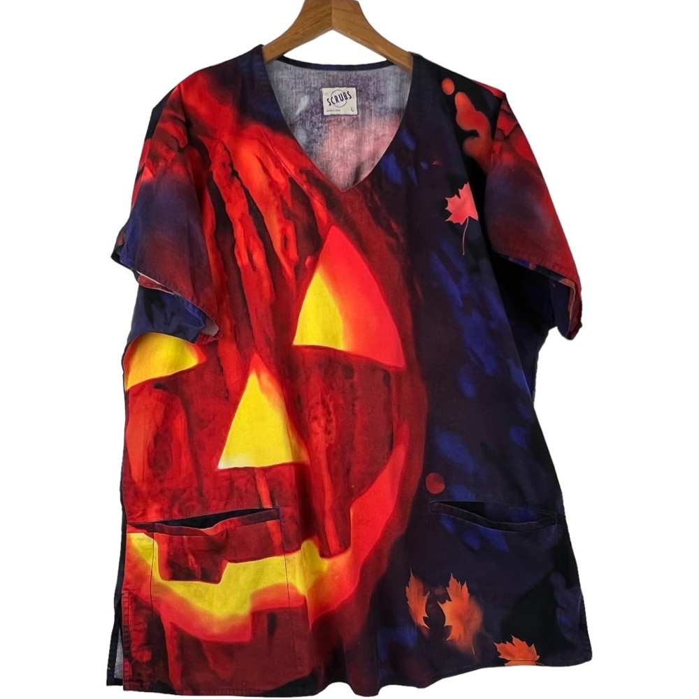Vintage S.C.R.U.B.S. Brand Halloween JOL Smock Scrub Top L